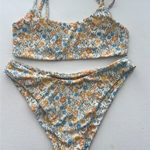 Floral Bikini Set with Yellow and Blue Flowers